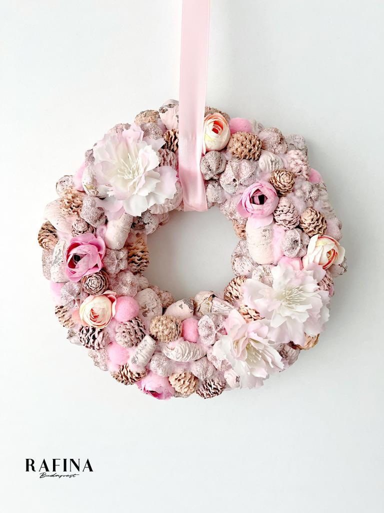 Pink virágos kopogtató, 24cm 1