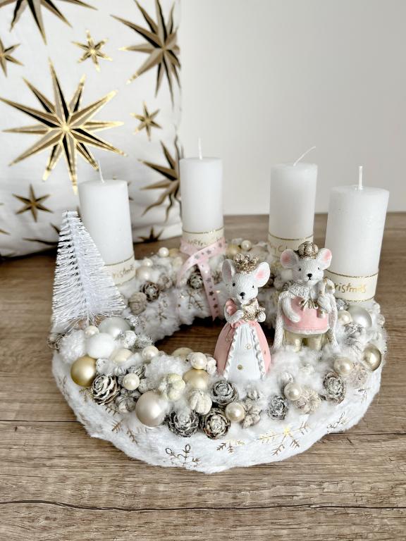 Arany ezüst egér király pár adventi koszorú 