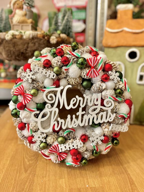 Merry Christmas kopogtató, piros zöld színű