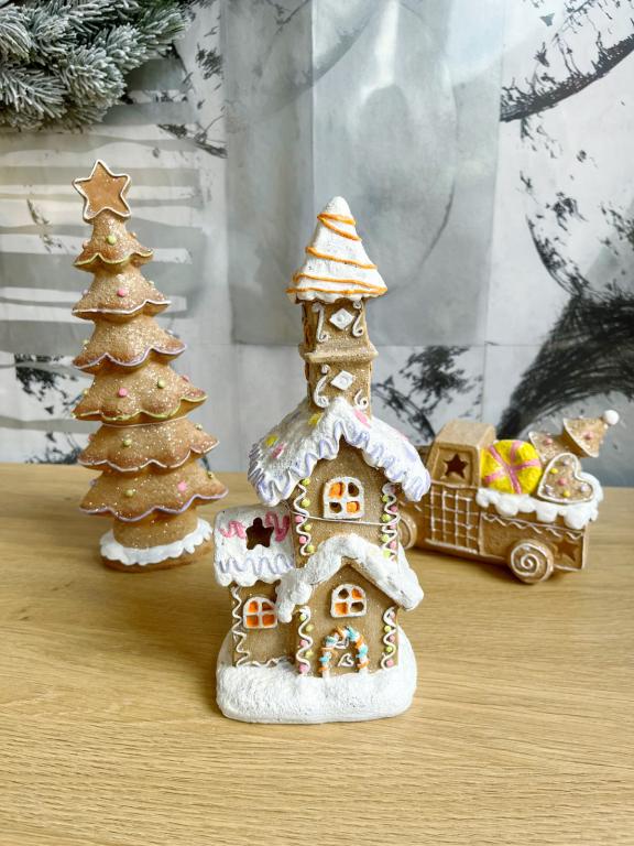 Mézeskalács templom Led-es 9x23,5cm világítós