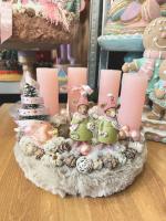 Adventi koszorú egérpárral, púder-zöld, 24cm 2