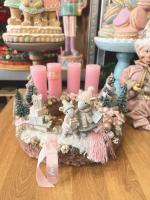 Adventi koszorú egérpárral és szánkóval, pasztell rózsaszín, 28cm 5