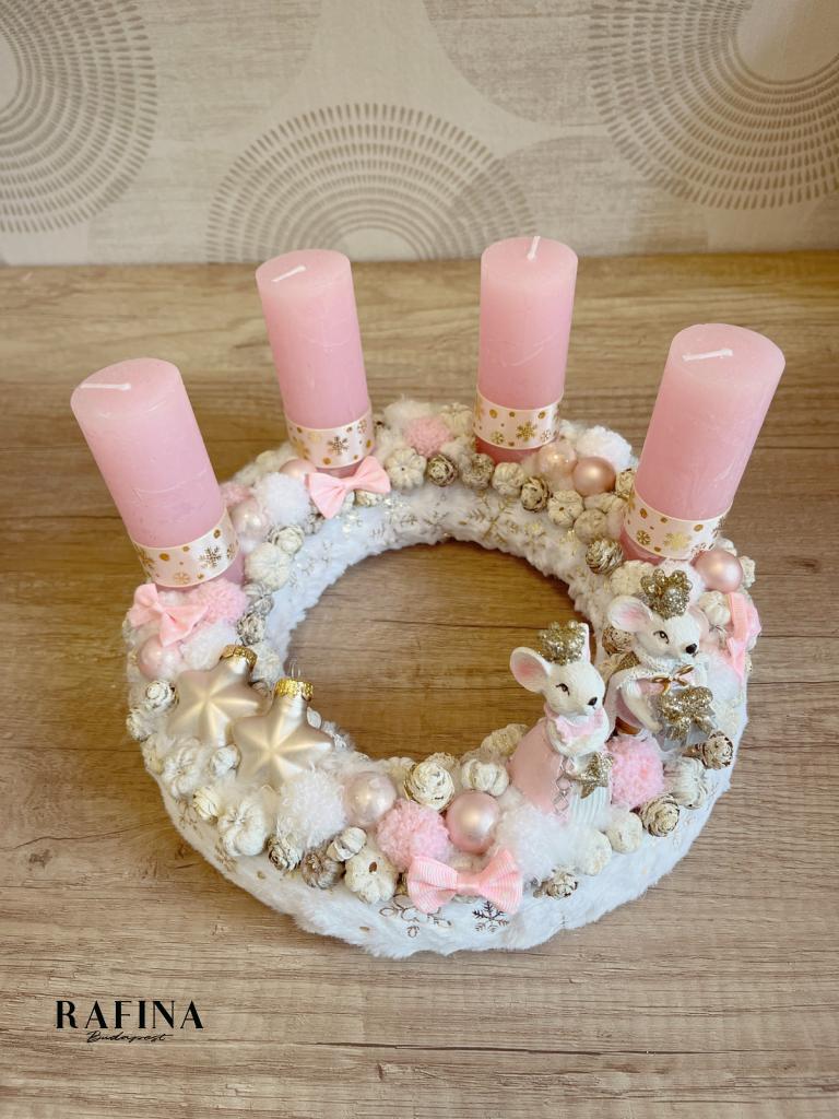 Pasztell adventi koszorú egér királyi párral 1