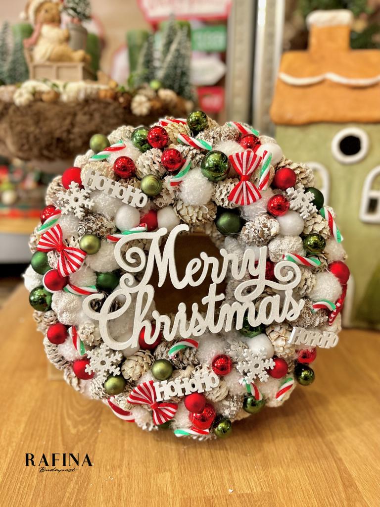 Merry Christmas kopogtató, piros zöld színű 1