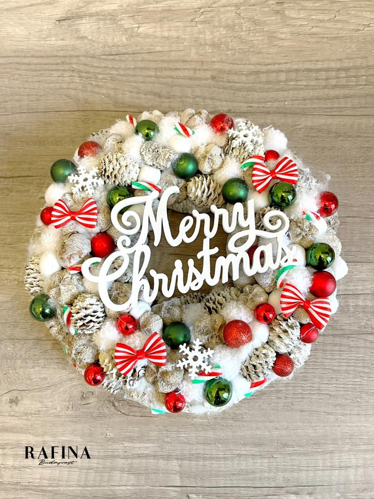 Merry Christmas kopogtató, piros zöld színű 1