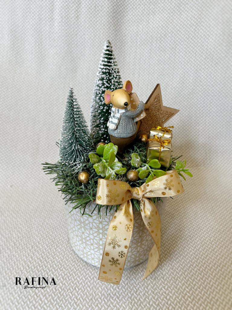 Egér ajándékkal adventi asztaldísz, 25cm 1