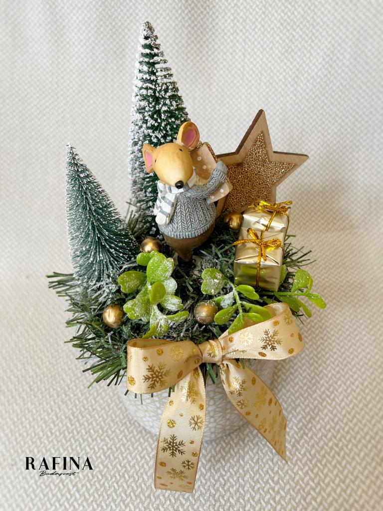 Egér ajándékkal adventi asztaldísz, 25cm 1