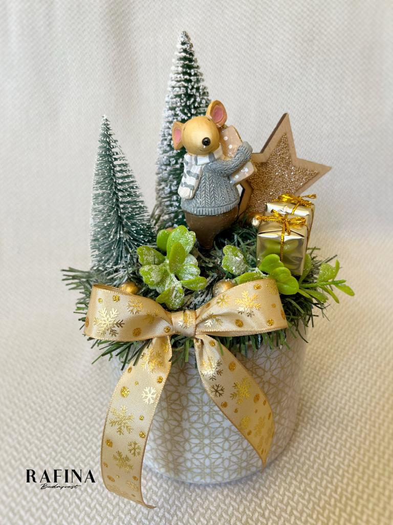 Egér ajándékkal adventi asztaldísz, 25cm 1