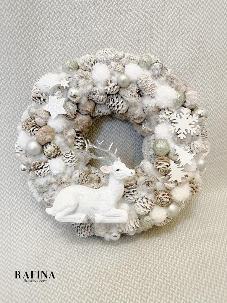 Ezüst-fehér adventi kopogtató szarvassal 1