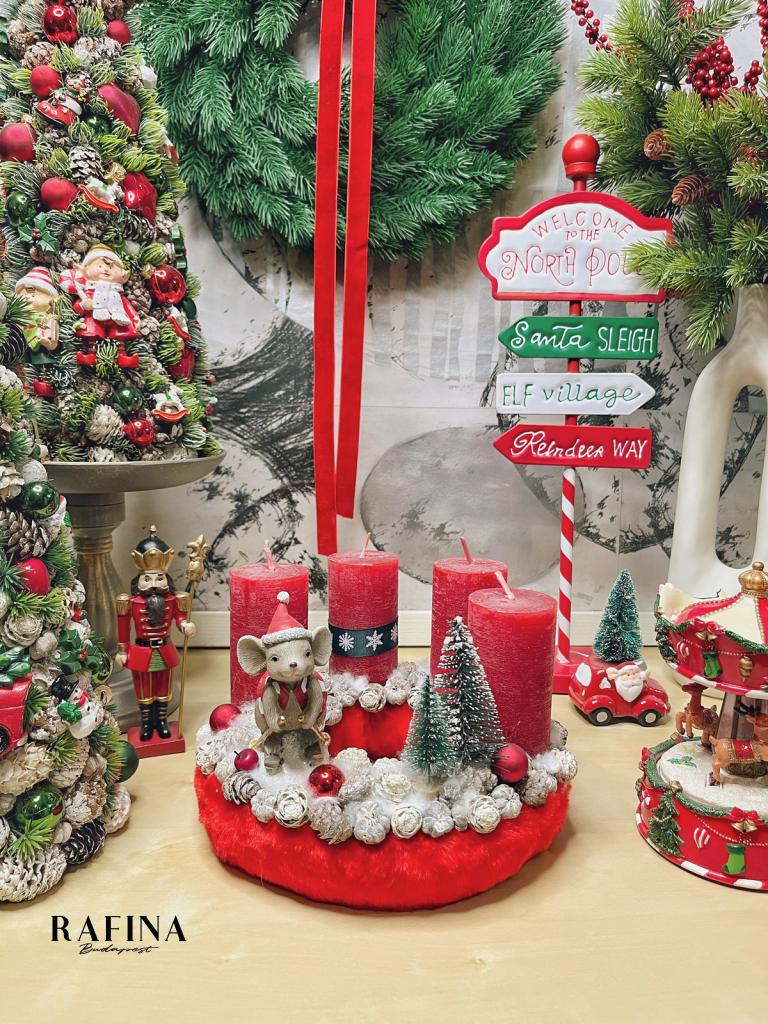 Adventi koszorú síelő egérrel piros színű 1