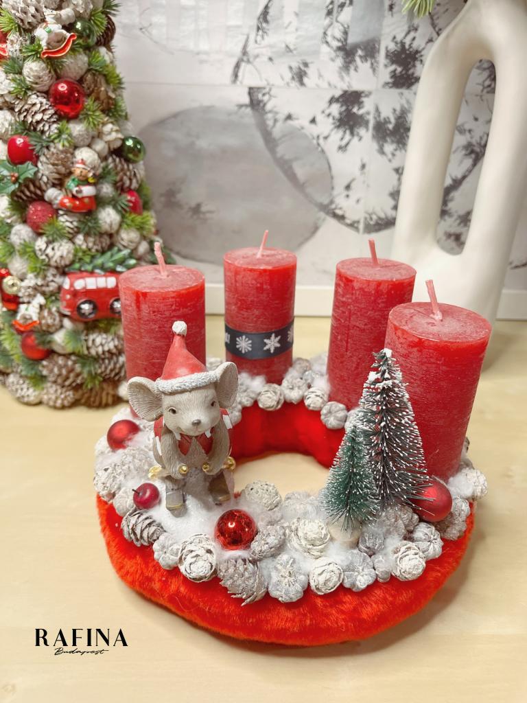 Adventi koszorú síelő egérrel piros színű 1