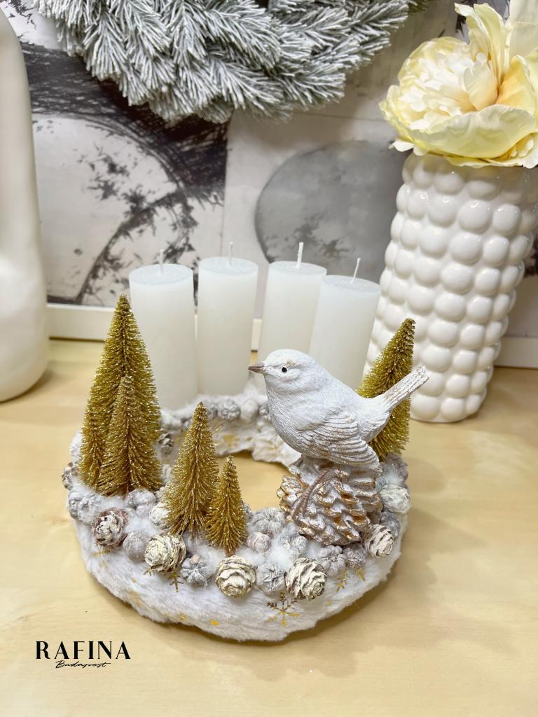 Adventi koszorú arany-fehér madárral 1