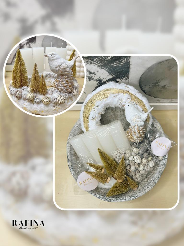 Csináld magad adventi koszorú arany-fehér madárral 1