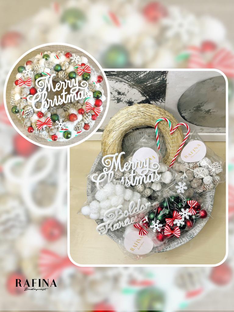Csináld magad merry christmas kopogtató, piros zöld színű 1