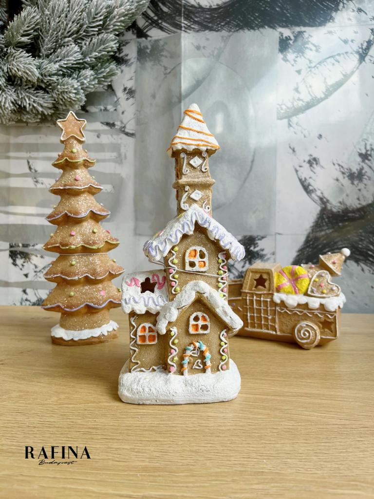 Mézeskalács templom Led-es 9x23,5cm világítós 1