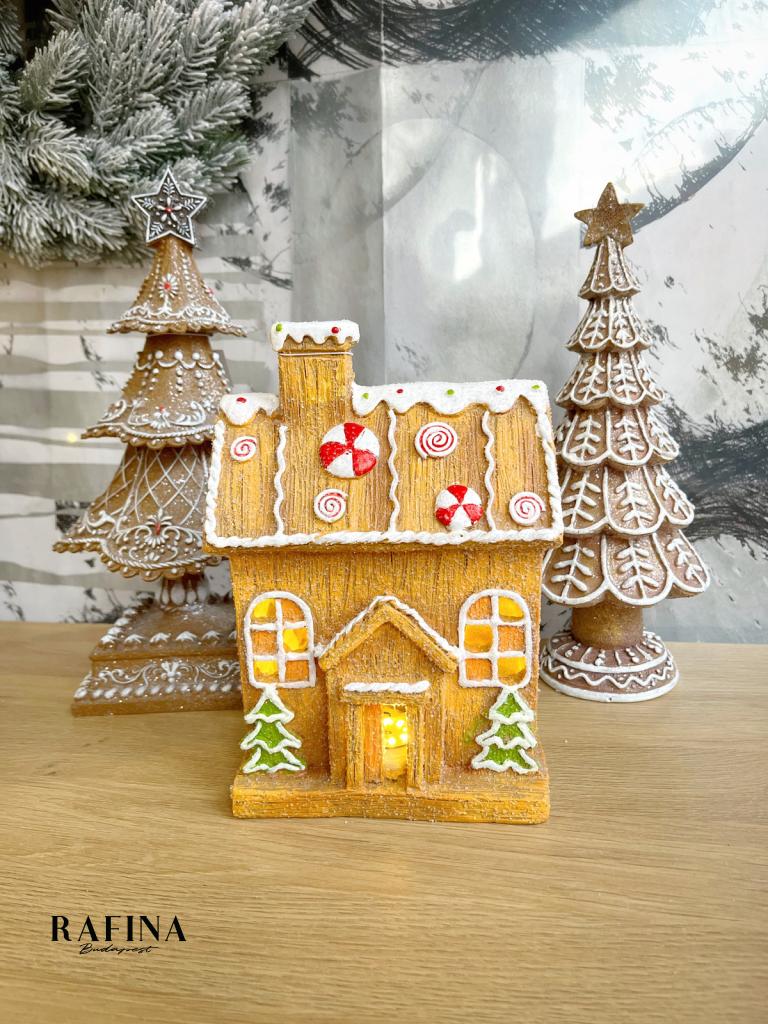 Mézeskalács házikó Led-es 14x23cm világítós 1