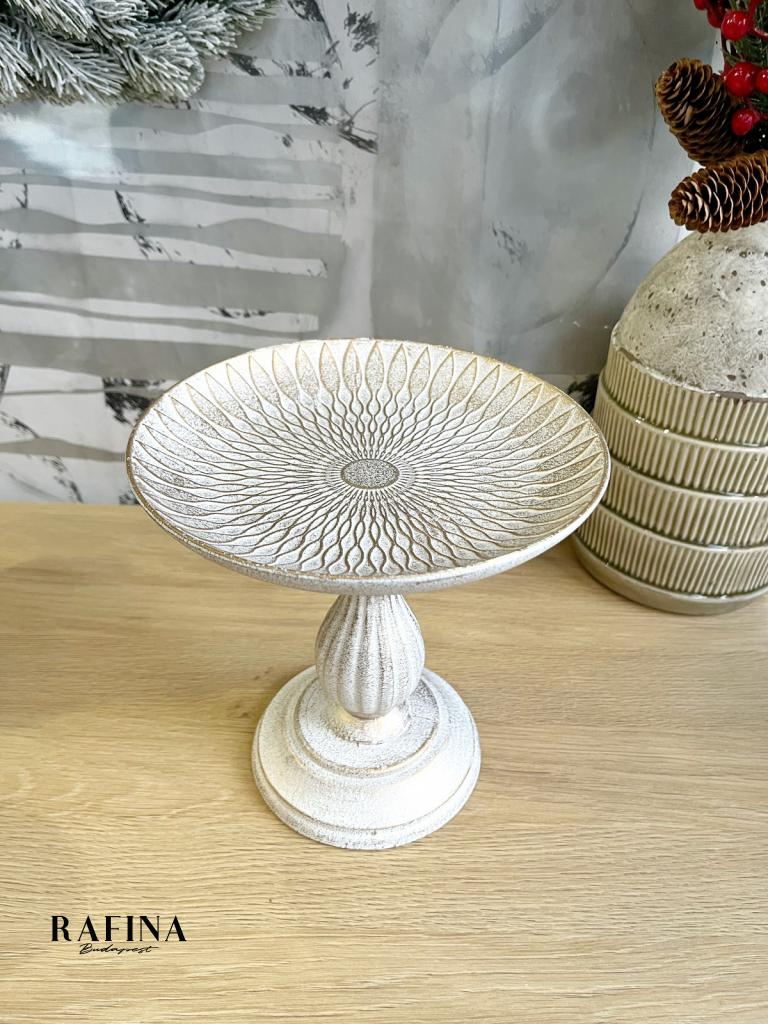 Tányéros talpas tál antikolt fehér arany 20x19cm 1