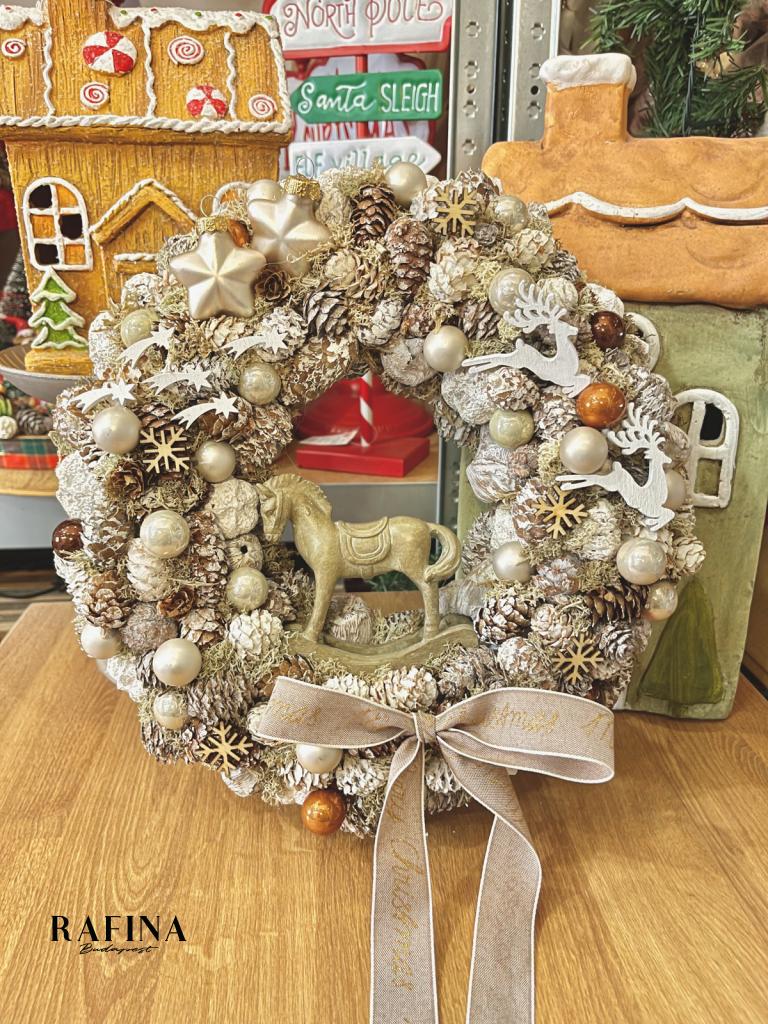 Adventi kopogtató hintalóval, pezsgő-bézs, 28cm 1