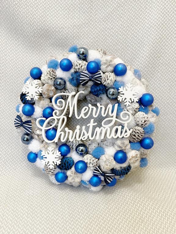 Merry Christmas kopogtató, kék színű
