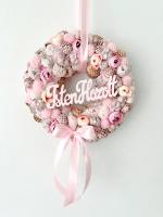 Isten hozott feliratú pasztell kopogtató masnival, 24cm 2