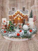 Mézeskalácsház adventi koszorú egérrel 4