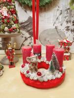 Adventi koszorú síelő egérrel piros színű 1