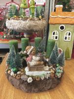 Adventi koszorú szánkózó macival, zöld-barna, 28cm 1