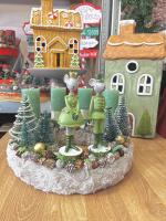 Adventi koszorú egér királyi párral, zöld-fehér, 28cm 2