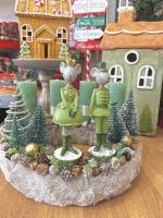 Adventi koszorú egér királyi párral, zöld-fehér, 28cm 3