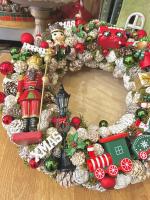 Adventi kopogtató diótörővel és vonattal, piros-zöld, 34cm 2